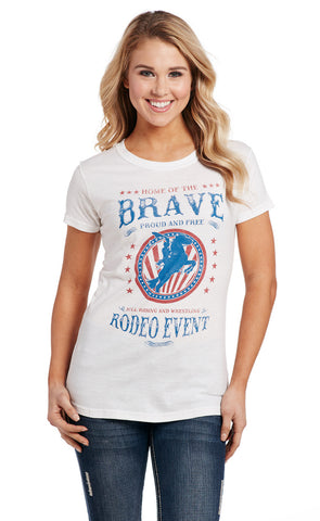 Cowgirl Up Womens Brave Crew Neck White 100% Cotton S/S T-Shirt