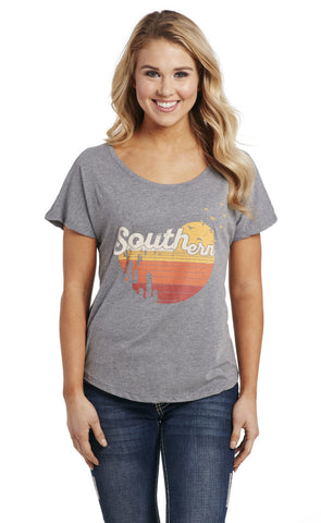 Cowgirl Up Womens Southern Scoop Heather Grey Cotton Blend S/S T-Shirt