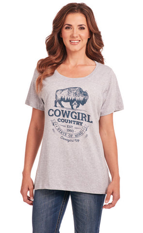 Cowgirl Up Womens Country Scoop Neck Heather Grey 100% Cotton S/S T-Shirt