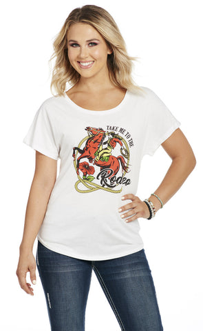 Cowgirl Up Womens Take Me To The Rodeo White 100% Cotton S/S T-Shirt