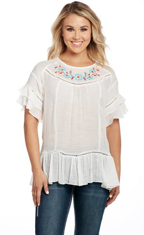 Cowgirl Up Womens White Rayon Two Tier Tunic S/S