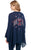 Cowgirl Up Womens Navy 100% Rayon Embroidered Kimono Cardigan