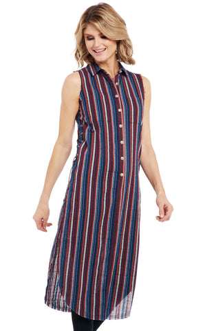Cowgirl Up Womens Multi-Color Cotton Blend Striped Duster Dress S/L