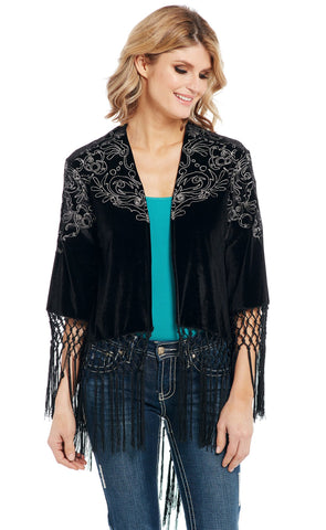 Cowgirl Up Womens Black Polyester Velvet Wrap Cardigan S/S