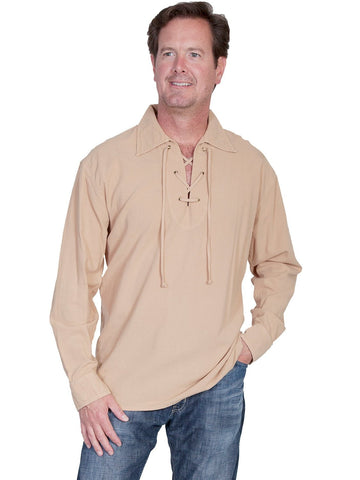 Scully Cantina Mens Sand 100% Cotton Laceup Pullover Shirt