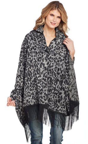 Cripple Creek Womens Black/Ash Grey Polyester Navajo Hooded Poncho