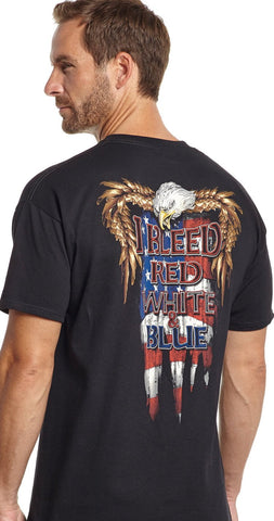 Cowboy Up Mens Black Cotton S/S T-Shirt Bleed With Eagle Flag