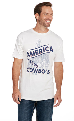 Cowboy Up Mens America Needs Cowboys White 100% Cotton S/S T-Shirt
