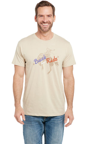 Cowboy Up Mens Buck and Ride Heather Oatmeal Cotton Blend S/S T-Shirt