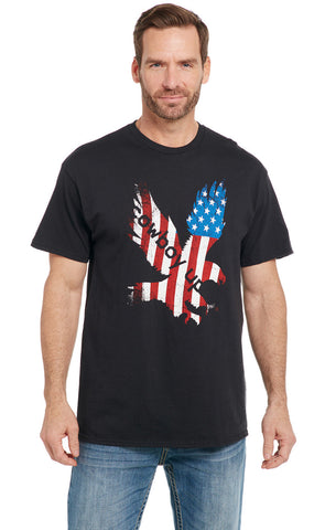 Cowboy Up Mens Patriotic Eagle Black 100% Cotton S/S T-Shirt