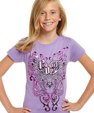 Cowgirl Up Girls Purple Cotton S/S T-Shirt Scroll