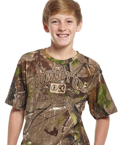 Cowboy Up Boys Brown Camo Cotton S/S T-Shirt Realtree Rodeo