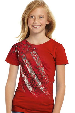 Cowgirl Up Girls Red Cotton S/S T-Shirt Foil Flag