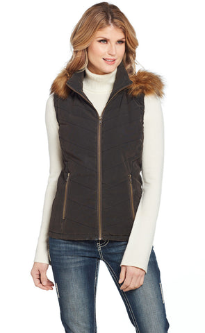 Cripple Creek Womens Enzyme Washed Quilted Coffee Bean Cotton Blend Cotton Vest