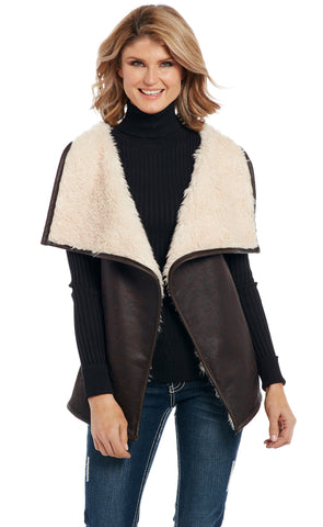 Cripple Creek Womens Pinecone Polyester Faux Shearling Wrap Vest
