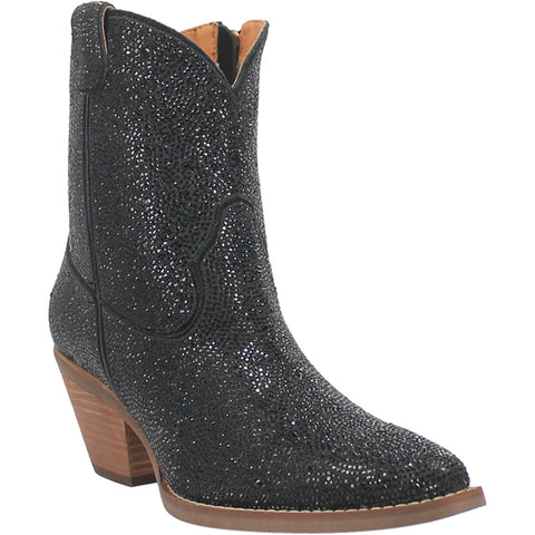 Dingo Womens Rhinestone Cowgirl Black Leather 7in Fashion Boots