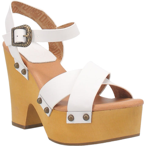 Dingo Womens Woodstock White Leather Studs Sandals Shoes