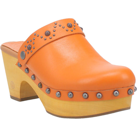 Dingo Womens Deadwood Orange Leather Studs Clogs Shoes