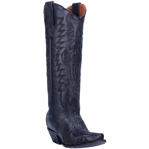 Dan Post Womens Black Distressed Cowboy Boots Leather Snip Toe