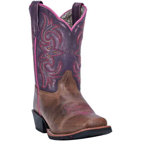 Dan Post Youth Girls Brown/Purple Majesty Cowboy Boots Leather