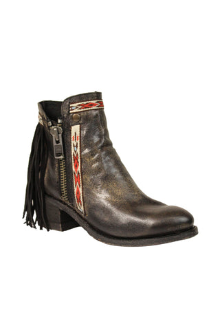 Corral Ladies Fringe Black Cowhide Leather Ankle Boots