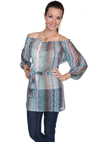 Scully Womens Aqua Polyester Off Shoulder S/S Tunic