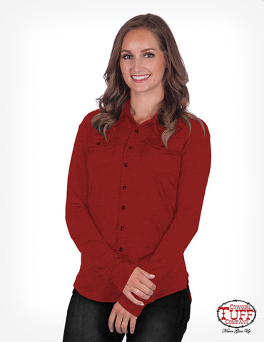 Cowgirl Tuff Womens Red 100% Cotton Blouse Sport Pullover L/S