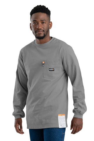 Berne Mens Grey 100% Cotton FR Crew Neck T-Shirt L/S