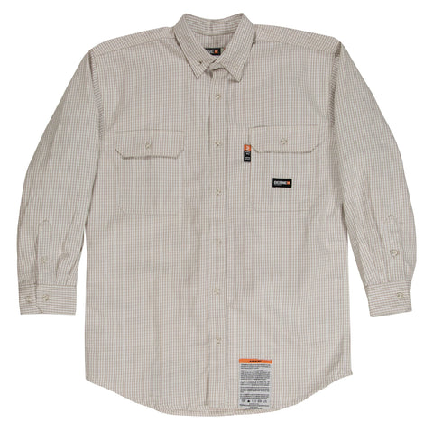 Berne Mens Khaki 100% Cotton FR Button Down Workshirt L/S XL TALL