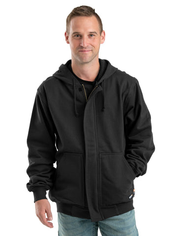 Berne Mens Black 100% Cotton FR Zip Front NFPA Hooded Sweatshirt