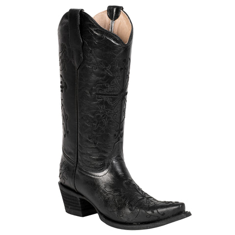 Corral Ladies Embroidery Black Cowhide Leather Cowgirl Boots