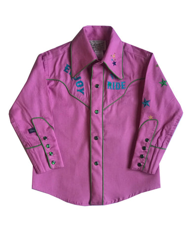 Rockmount Girls Pink 100% Cotton Enjoy the Ride Western L/S Shirt