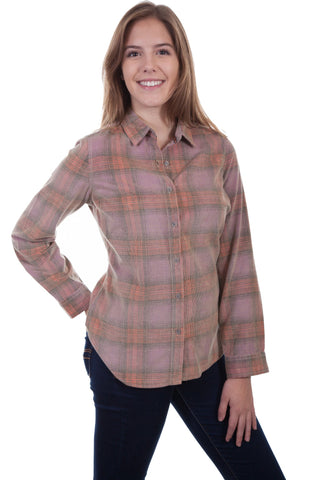 Scully Womens Purple/Red 100% Cotton Plaid L/S Shirt