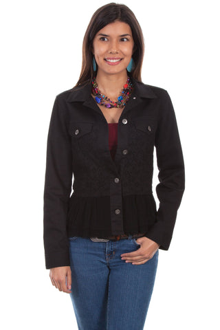 Scully Womens Black Cotton Blend Lace Inset Denim Jacket