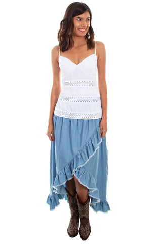 Scully Womens Light Blue 100% Cotton Hi/Lo Skirt