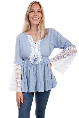 Scully Womens Wedgewood Blue Rayon Dreamcatcher L/S Blouse