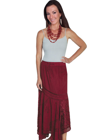 Scully Honey Creek Womens Burgundy 100% Rayon Multi-Fabric Skirt