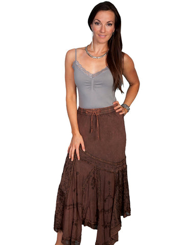 Scully Honey Creek Womens Multi-Fabric Skirt Copper 100% Rayon Long