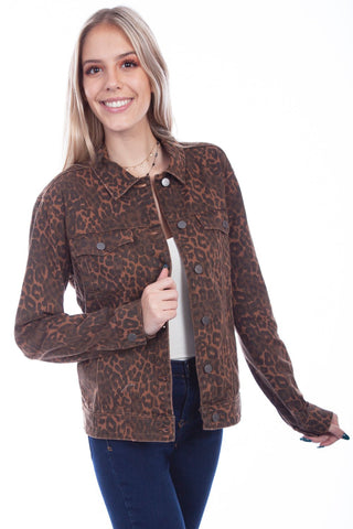 Scully Womens Leopard Cotton Blend Jean Denim Jacket