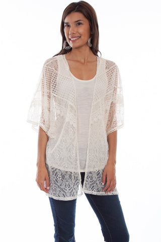 Scully Womens Sand Cotton Blend Lace Tank Cardigan