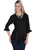 Scully Honey Creek Womens Blouse Black 100% Rayon Embroidered 3/4 Sleeve