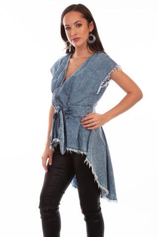 Scully Womens Denim 100% Cotton Frayed S/L Tunic