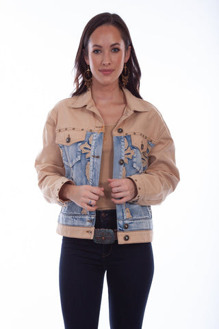 Scully Womens Tan/Blue 100% Cotton Two-Tone Denim Jacket