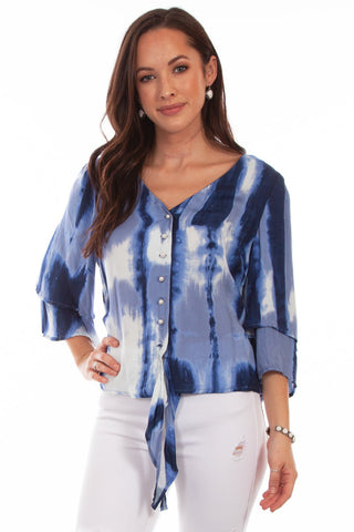 Scully Womens Blue Rayon Tie Dye S/S Tunic
