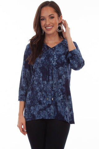 Scully Womens Navy Polyester Criss-Cross S/S Blouse