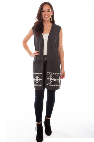 Scully Womens Charcoal 100% Cotton Indian Headdress Cardigan