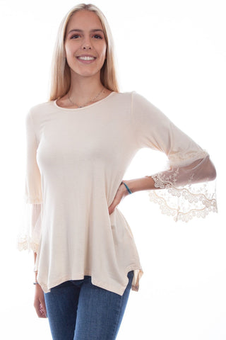 Scully Womens Beige Rayon Crochet S/S Tunic