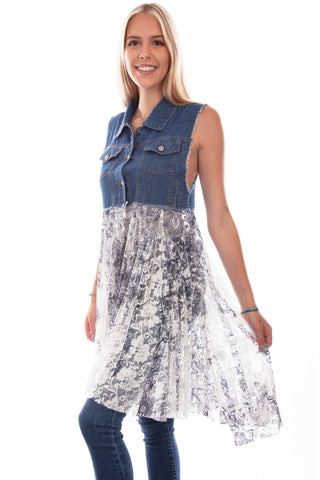 Scully Womens Denim 100% Cotton Full Lace S/L Dress