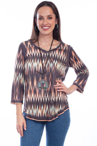 Scully Womens Multi-Color Polyester Reversible Ikat S/S Tunic