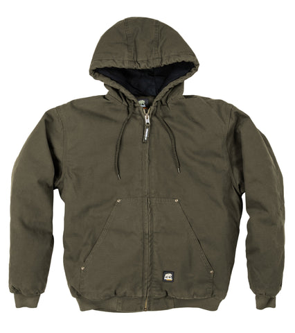 Berne Mens Olive Duck 100% Cotton Hooded Jacket Quilt Lined